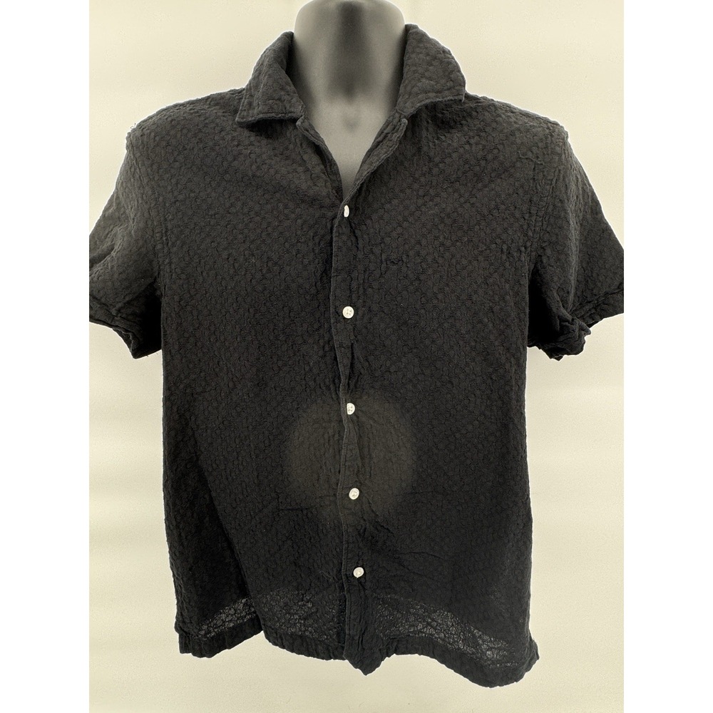 VTG J Crew Mens Black Textured Short Sleeve Button Up Shirt SZ S 90s‎ Sportswear - Picture 2 of 4